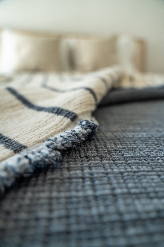 DUO NAVY CRINKLE BETTDECKE