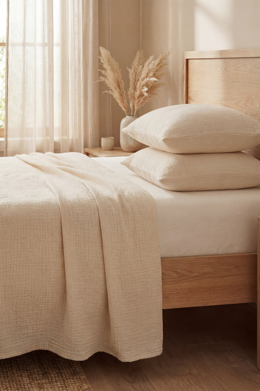 Cremefarbenes Crinkle-Bettbezug-Set