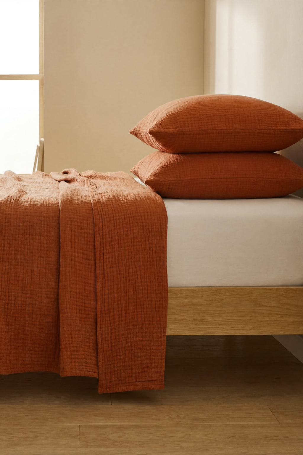 Bettbezug-Set in Crinkle-Optik in Terrakotta